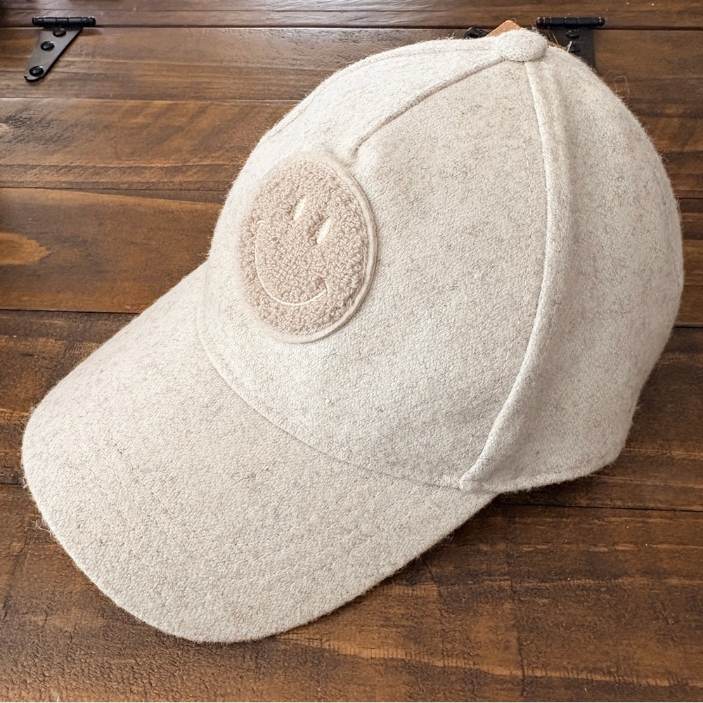 Steve Madden Beige Wool Blend Cap with Smiley Patch NWT